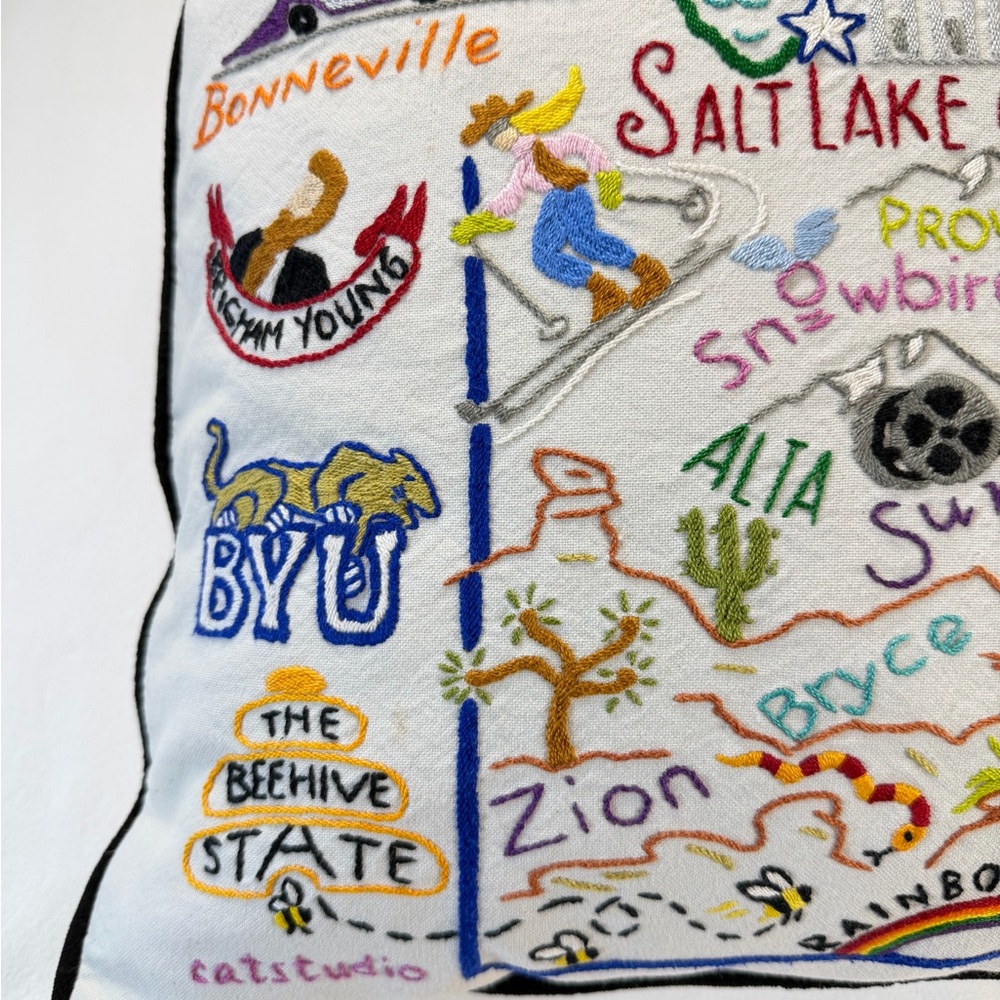 Catstudio Hand Embroidered 20x20 Pillow featuring Utah State EUC - Picture 2 of 11